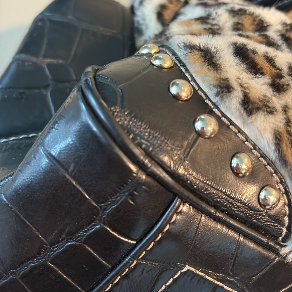 Kathy Van Zeeland   Leopard Faux fur shoulder bag  Croc leather trim 3 compartme - Picture 10 of 17